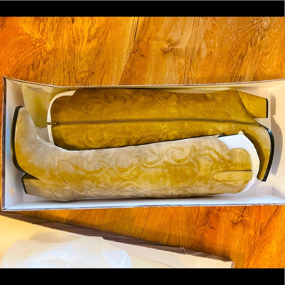 **Brand New** Jeffery Campbell Knee High Tan Suede Heeled Boots - Picture 1 of 9